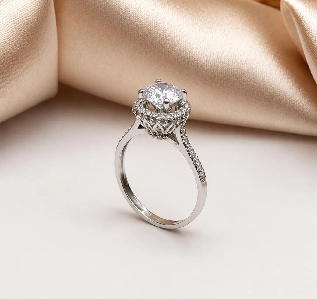 Solitaire Auréole Or Blanc en or